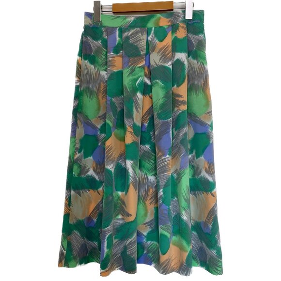 Vintage Pleated Skirt Women S/M Petites Green Purple Peach Geo 80s 90s Pockets - Picture 1 of 14